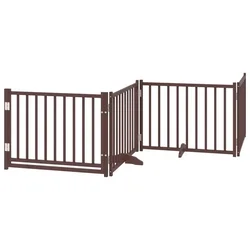 Vidaxl Ograda za pse z vrati zložljiva 4 paneli rjava 320cm topolovina