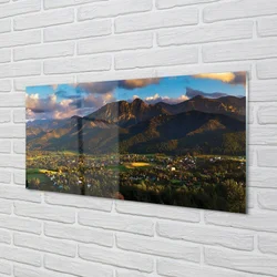 tulup.si Steklena slika Mountain sunset 125x50 cm 2 obešalnika