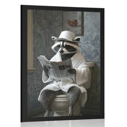 Plakat rakun s časopisom na stranišču - 30x45 no frame