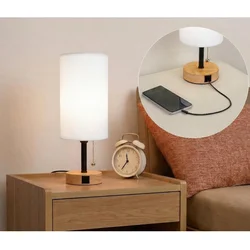 Brilagi - Stona lampa sa USB portom TABLON 1xE27/25W/230V hrast/crna/bela