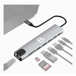 Priklopna postaja HUB 8v1 RJ45 100Mb/s Ethernet LAN HDMI 4K USB Windows Mac