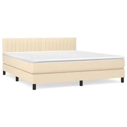 Vidaxl Box spring postelja z vzmetnico krem 180x200 cm blago