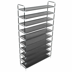 Stalak za cipele s 10 polica od metala i netkane tkanine crni