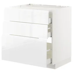 METOD / MAXIMERA Pod.ormar.grej.ploča/3front/3fiok, bela/Voxtorp v. sjaj bela, 80x60 cm