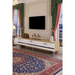 Hanah Home TV komoda Ilay, 180 cm, hrast Sapphire / bela / srebrna