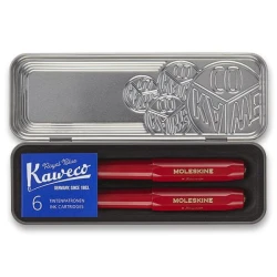 Komplet nalivnega in krogličnega peresa Moleskine Kaweco rdeče barve