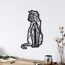 WallXpert metalni zidni ukras 5029, geometrijska mačka koja sedi, 48 x 76 cm, crni