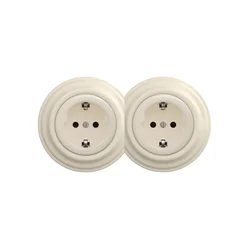 Reblig - Dvostruka retro kućna utičnica sa okvirom SCHUKO 230V bež