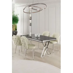 Hanah Home Set Trpezarijski sto i 4 stolice Rigel, Krem-beli