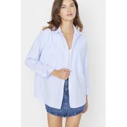 Trendyol Blue Striped Pocket Detailed Oversize/Crosssuit Woven Shirt