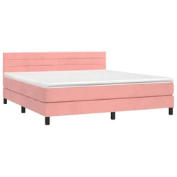 Vidaxl Box spring postelja z vzmetnico roza 180x200 cm žamet