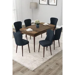 Hanah Home trpezarijski set Due, sto na razvlačenje i 6 stolica, ploča u dekoru drveta Baroque, antracit tkanina Babyface