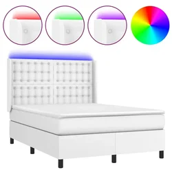 Vidaxl Box spring postelja z vzmetnico LED bela 140x190cm umetno usnje