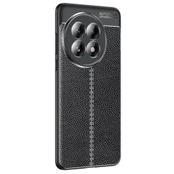 Eleganten gel ovitek Elite Guard z usnjeno teksturo in zaščito robov za Oneplus 13 - obsidian black