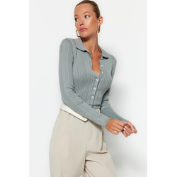 Trendyol Gray Polo Neck Knitwear Cardigan
