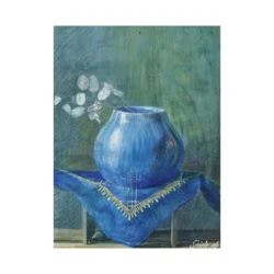 Canvas Slika na platnu Still Life of a Moneyplant Branch in Blue Vase, Egon Schiele, 60 x 80 cm