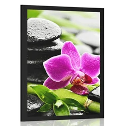 Plakat wellness tihožitje z vijolično orhidejo - 60x90 black