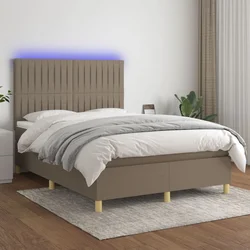 Vidaxl Box spring postelja z vzmetnico LED taupe 140x200 cm blago