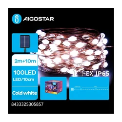 Aigostar - LED solarni lanac 100xLED/8 funkcija 12m IP65 hladno bela