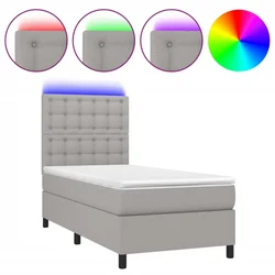 Vidaxl Box spring postelja z vzmetnico LED svetlo siva 90x200 cm blago