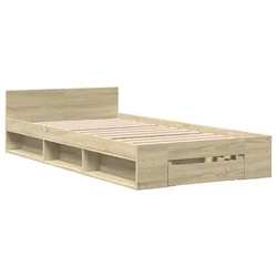 Vidaxl Posteljni okvir s predalom sonoma hrast 75x190 cm inž. les
