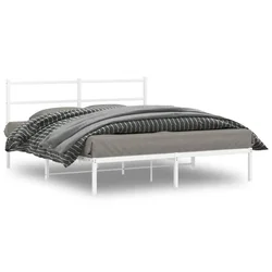 shumee vidaXL Kovinski posteljni okvir z vzglavjem bel 150x200 cm