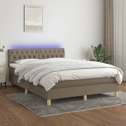 Vidaxl Box spring postelja z vzmetnico LED taupe 140x190 cm blago
