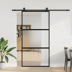 Klizna vrata s priborom crna 102,5 x 205 cm kaljeno staklo