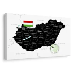 Slika stilski črni zemljevid Madžarske - 90x60