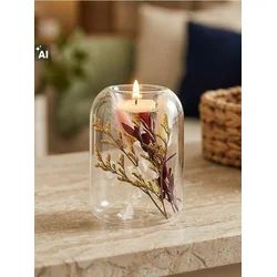 Sinsay - Stakleni svećnjak za tealight sa suvim cvećem - šareno