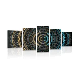 5-delna slika Mandala z vzorcem sonca - 150x75