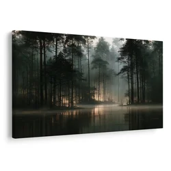 Slika meglen gozd nad jezerom - 60x40