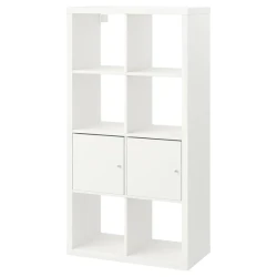 KALLAX Spojene police s vratima, bela, 77x147 cm