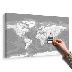 Slika na pluti stilski črnobel zemljevid sveta - 90x60 place
