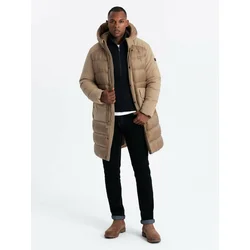 Ombre Mens long quilted jacket with large pockets - beige