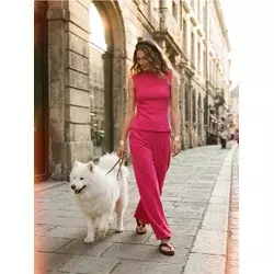 Sinsay - Komplet: top bez rukava i široke pantalone sa dodatkom viskoze - fuksija