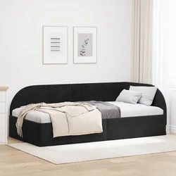 vidaXL Kotna postelja z vzglavjem Črna 90 cm x 190 cm blago
