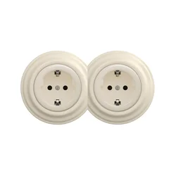 Kliklap - Dvostruka retro kućna utičnica sa okvirom SCHUKO 230V/16A, bež