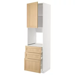 METOD / MAXIMERA Vis.el.pećn. s vratima/3 fioke, bela/Forsbacka hrastovina, 60x60x220 cm