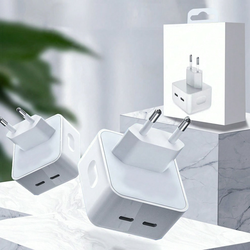 Stenski polnilec PlugWise 40W s tankim ogrodjem in dvema USB-C PD 3.0 vhodoma - snow white