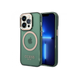 GUESS Gold Outline Translucent Maska za iPhone 14 Pro Max, MagSafe, Zelena