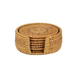 6-piece cup coaster set, 10 cm, Natural - Tiseco