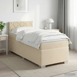 vidaXL Postelja boxspring z vzmetnico Krem 100 x 200 cm Blago