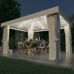 Den Paviljon z zaveso in LED lučkami 4x3 m kremno bel