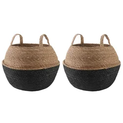 Saksija za biljke s ručkama 2 pcs Crna O 45 x 36 cm