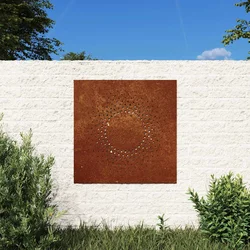Vrtni zidni ukras 55 x 55 cm od čelika COR-TEN s uzorkom sunca