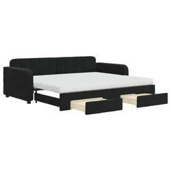 Vidaxl Izvlečna dnevna postelja s predali črna 90x200 cm žamet