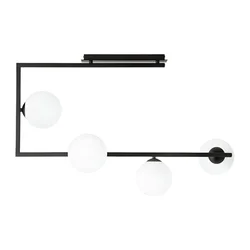Mitea M10771-4 geometrijski luster sa 4 bele kugle, crni, 4xE27