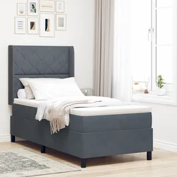 vidaXL Box Spring postelja z vzmetnico temno siva 90x200 cm žamet