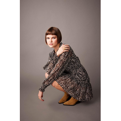 DEFACTO V-neck Patterned Chiffon Mini Long Sleeve Dress